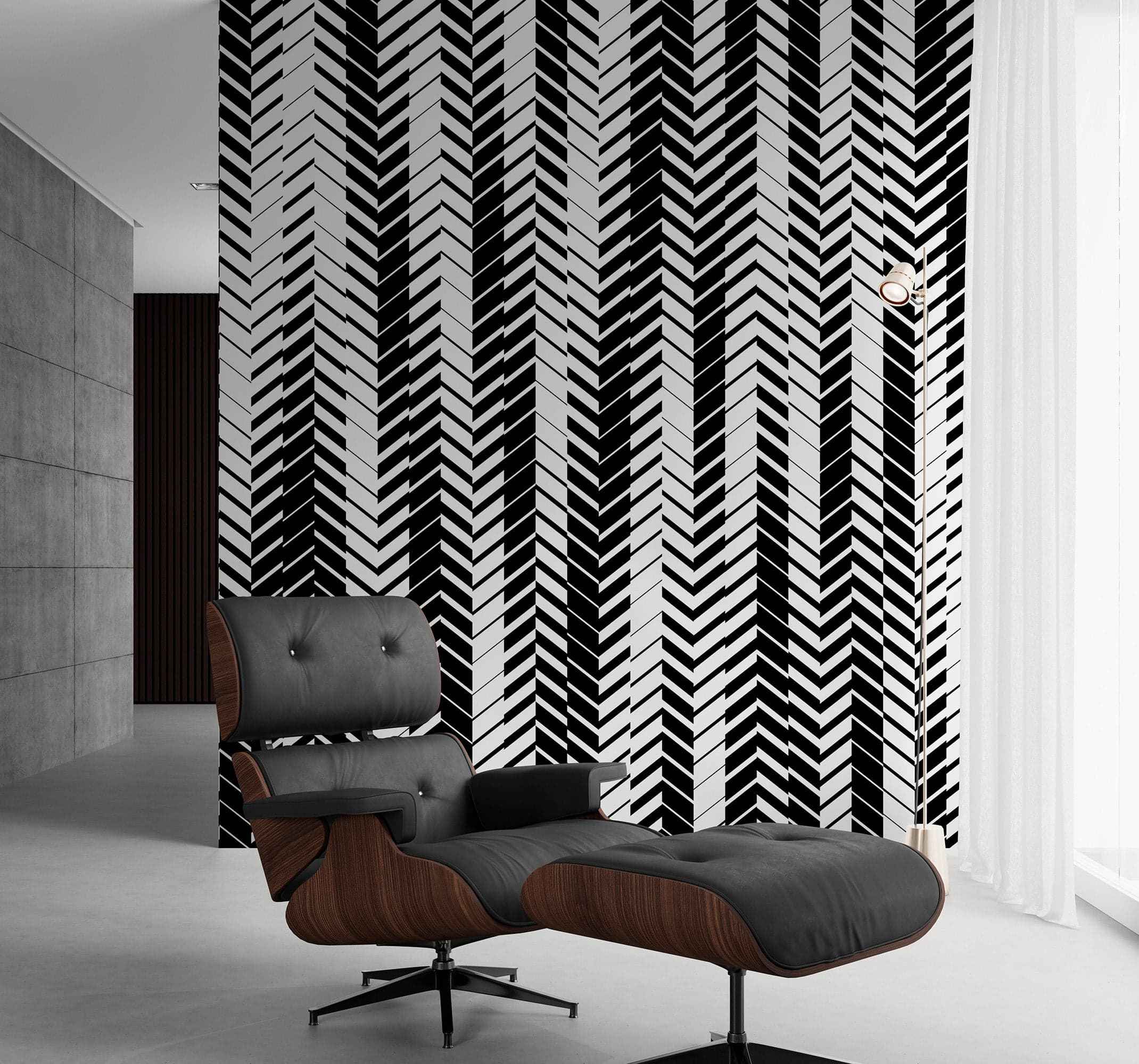 Black and White Minimal Retro Stripes Pattern Wallpaper. #7033