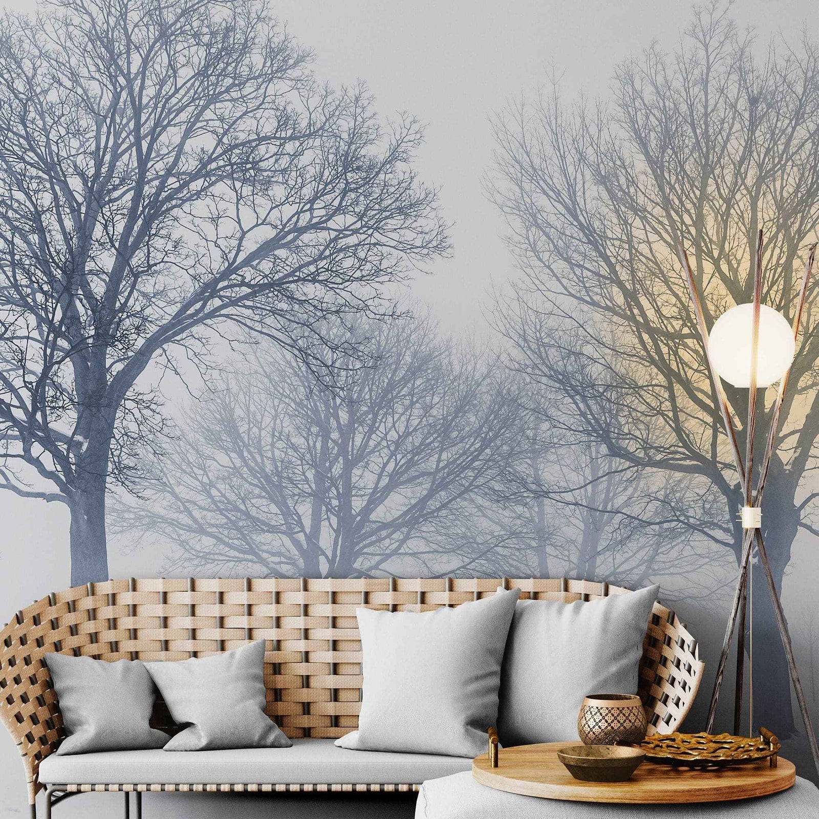 Black and White Snow Covered Trees Winter Landscape Wall Mural. #7042