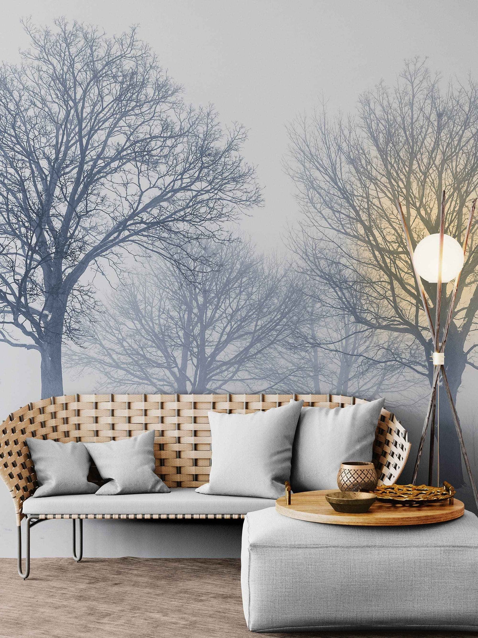 Black and White Snow Covered Trees Winter Landscape Wall Mural. #7042