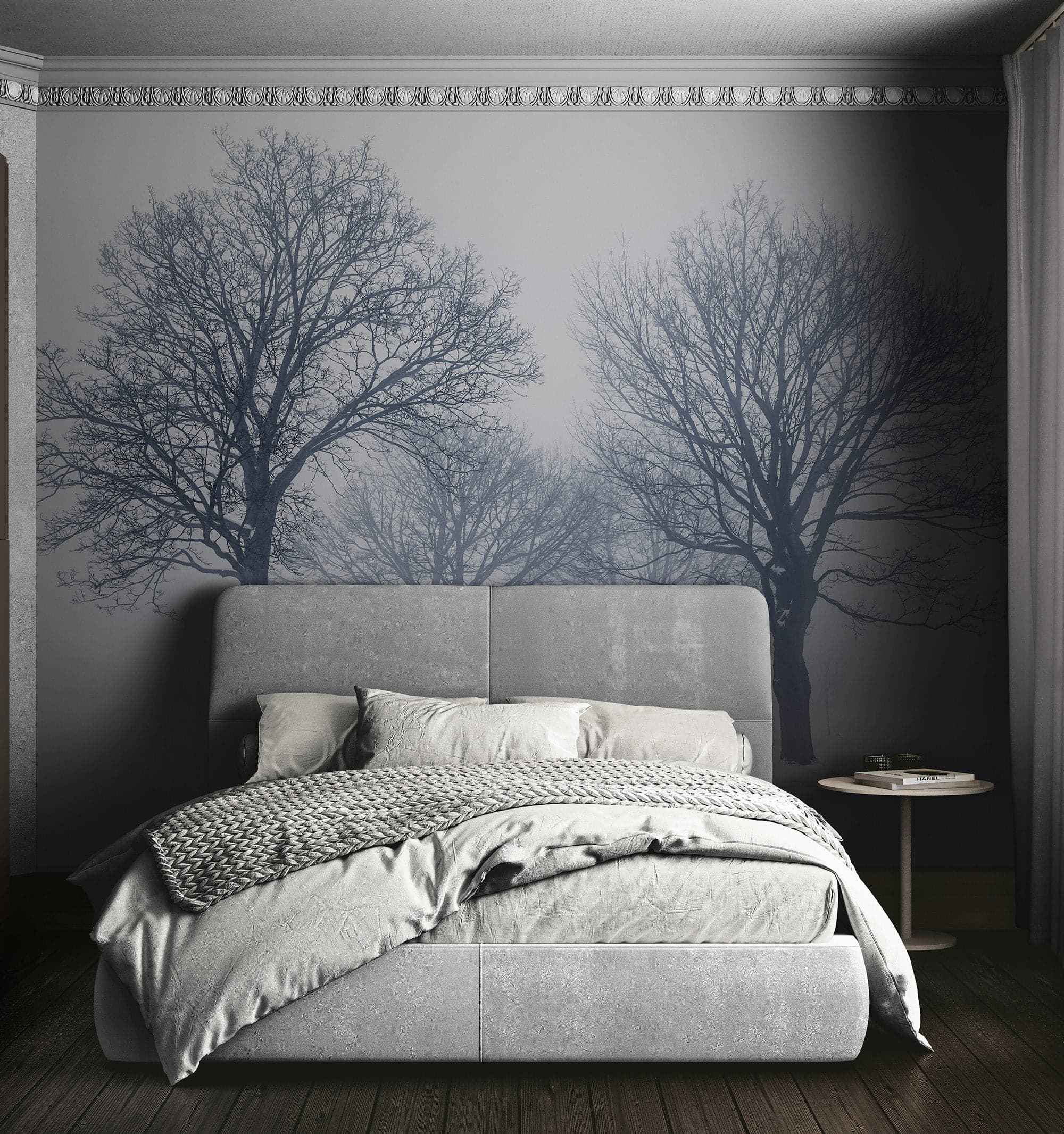 Black and White Snow Covered Trees Winter Landscape Wall Mural. #7042
