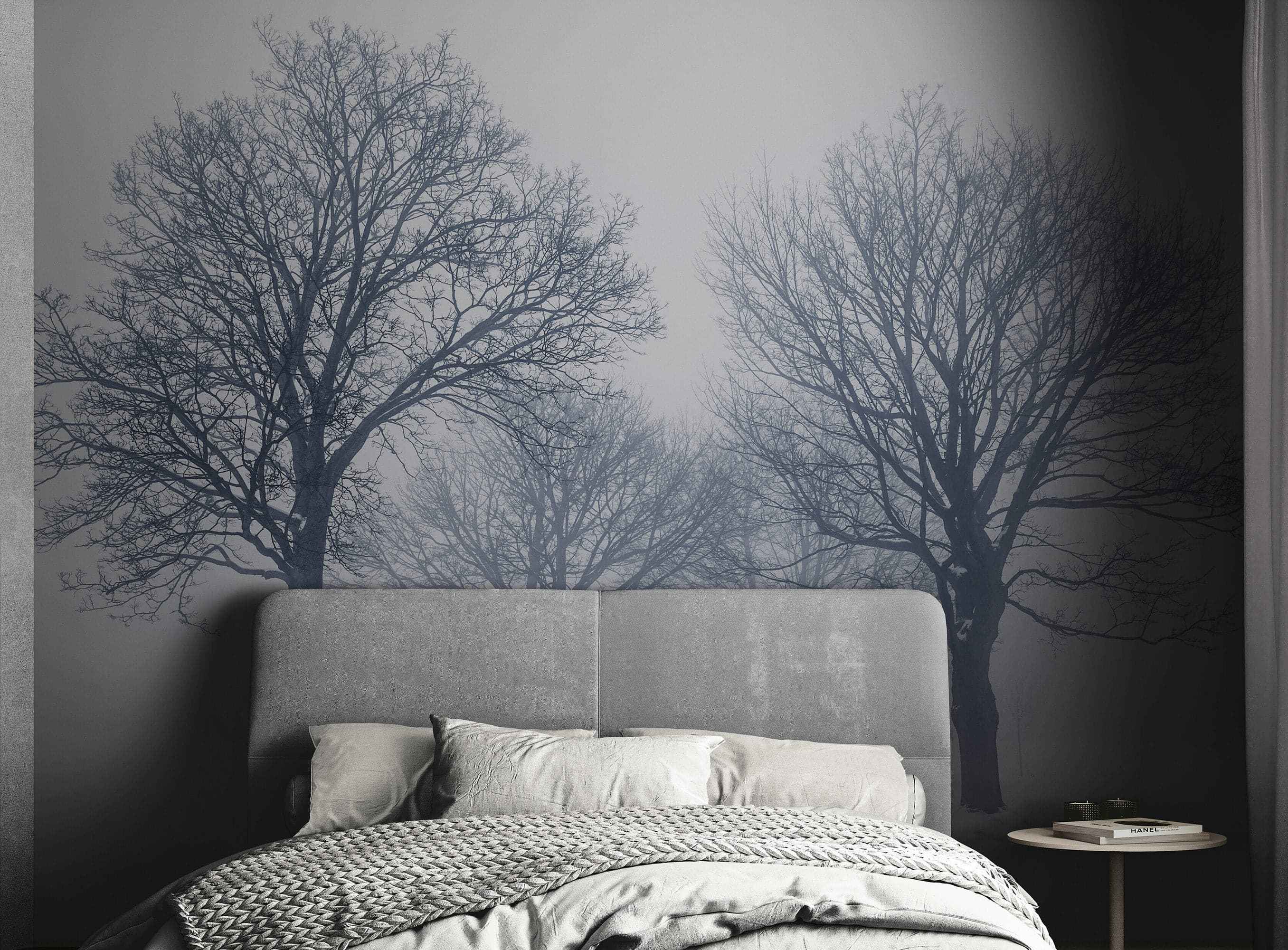 Black and White Snow Covered Trees Winter Landscape Wall Mural. #7042