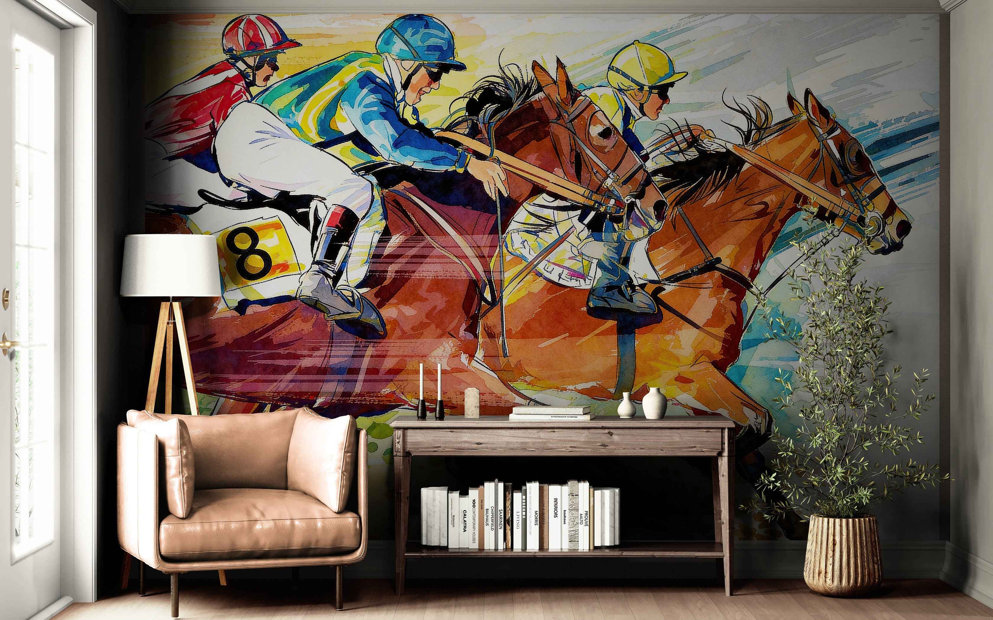 Jockey Equestrian Horse Racing Colorful Wall Mural. #7047