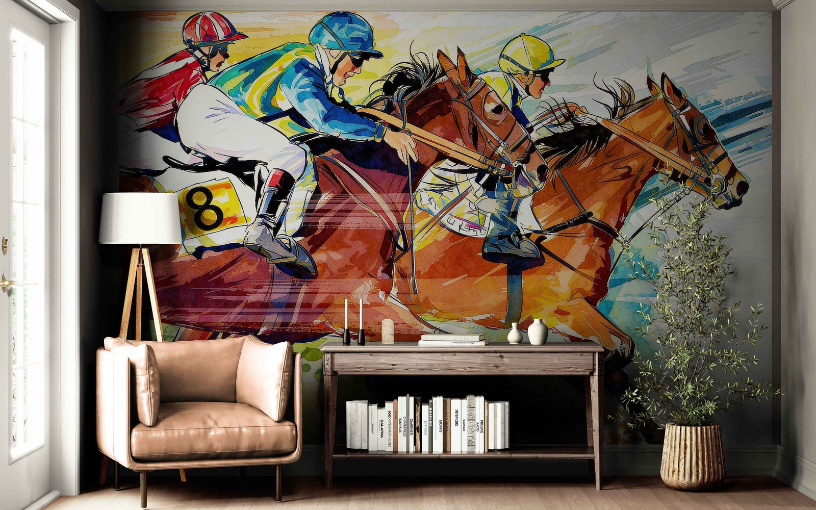 Jockey Equestrian Horse Racing Colorful Wall Mural. #7047