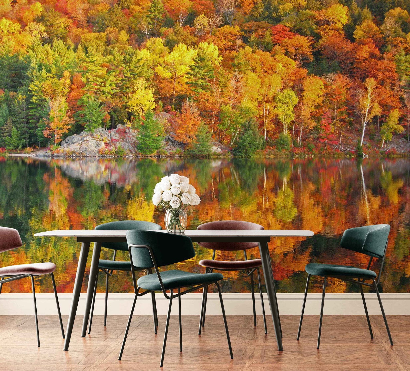 Colorful Autumn Forest Over Lake Wall Mural. Fall Foliage. #7052