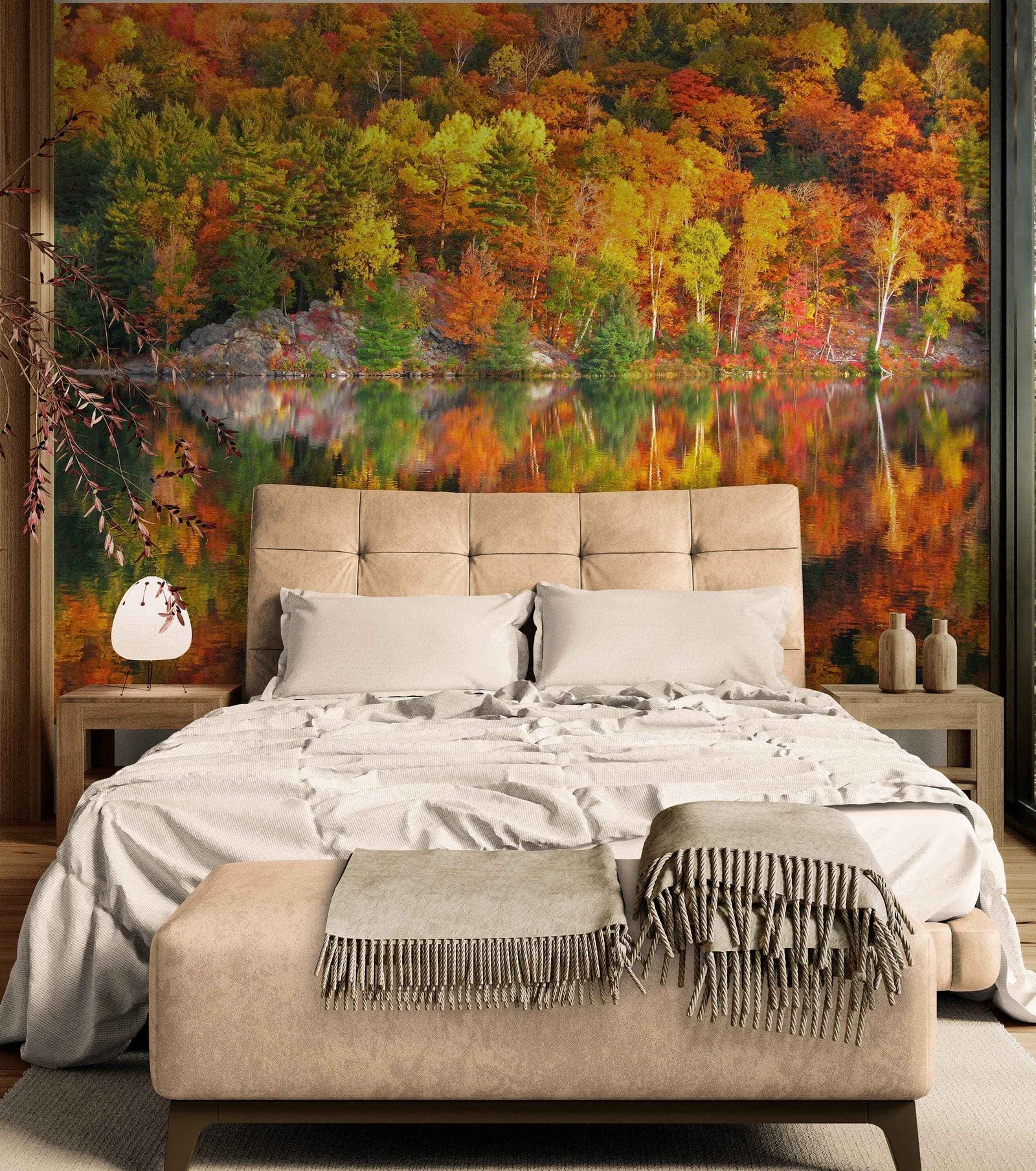 Colorful Autumn Forest Over Lake Wall Mural. Fall Foliage. #7052