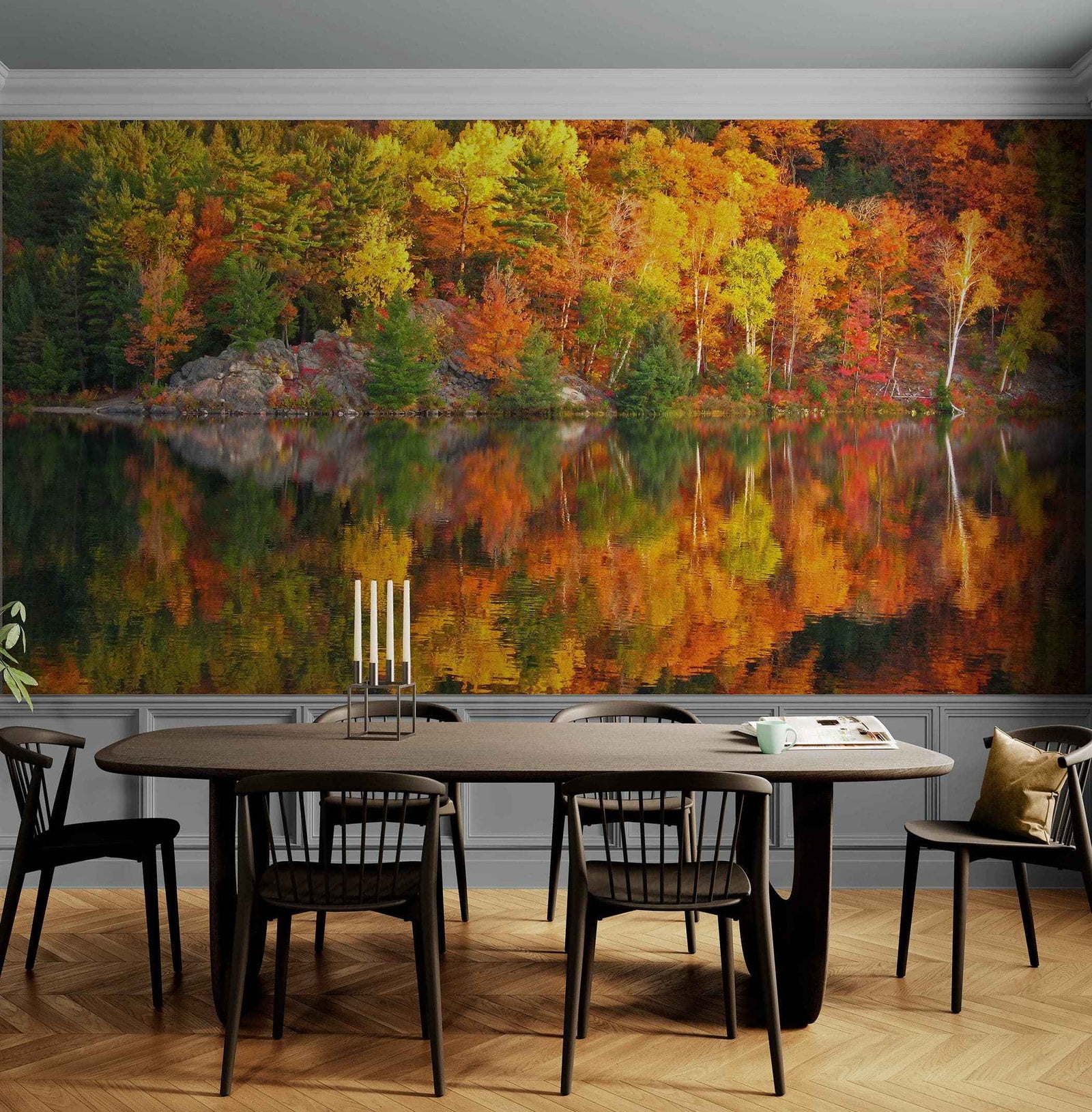 Colorful Autumn Forest Over Lake Wall Mural. Fall Foliage. #7052