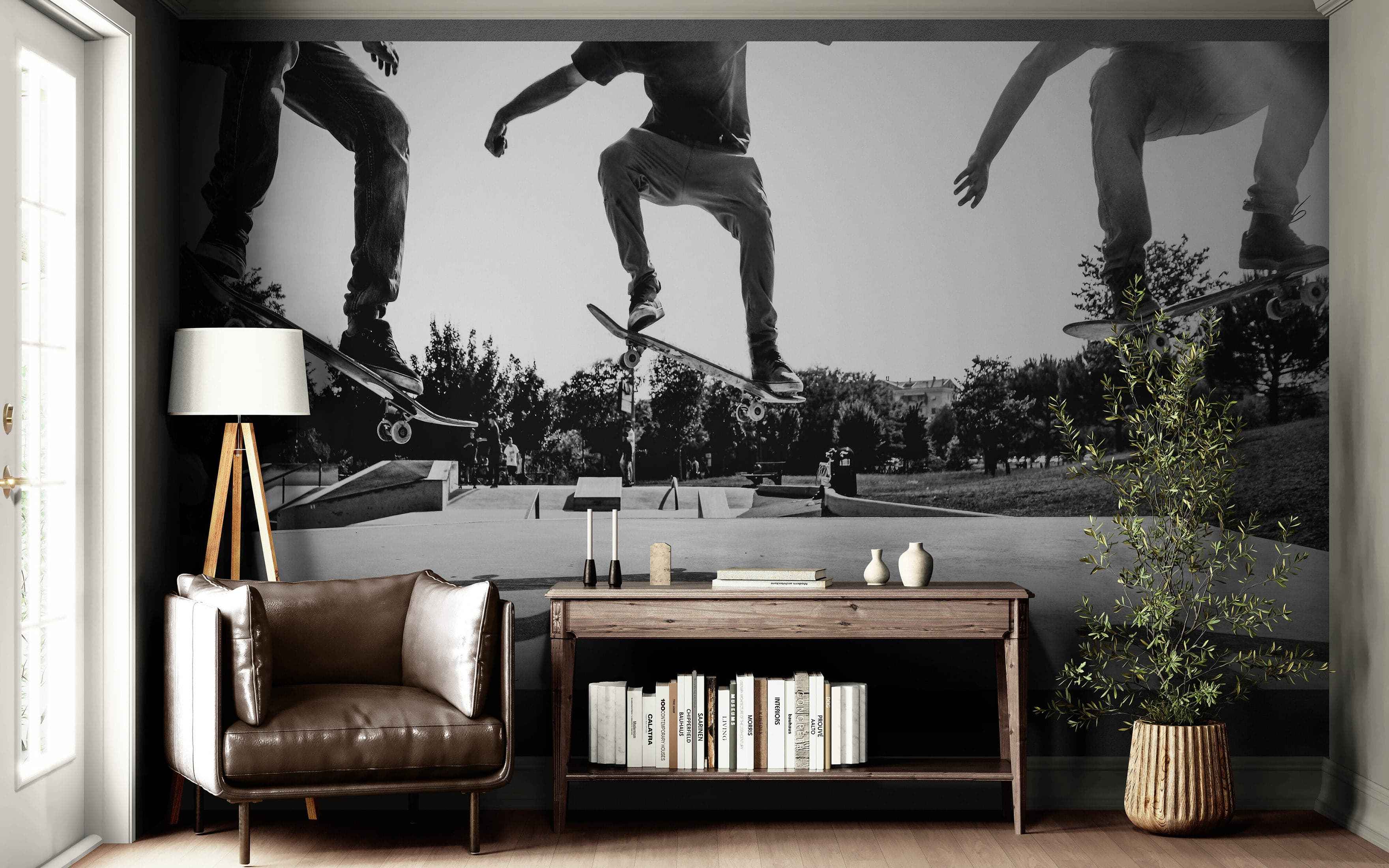 Skateboard Urban Park. Black and White Wall Mural. #7056