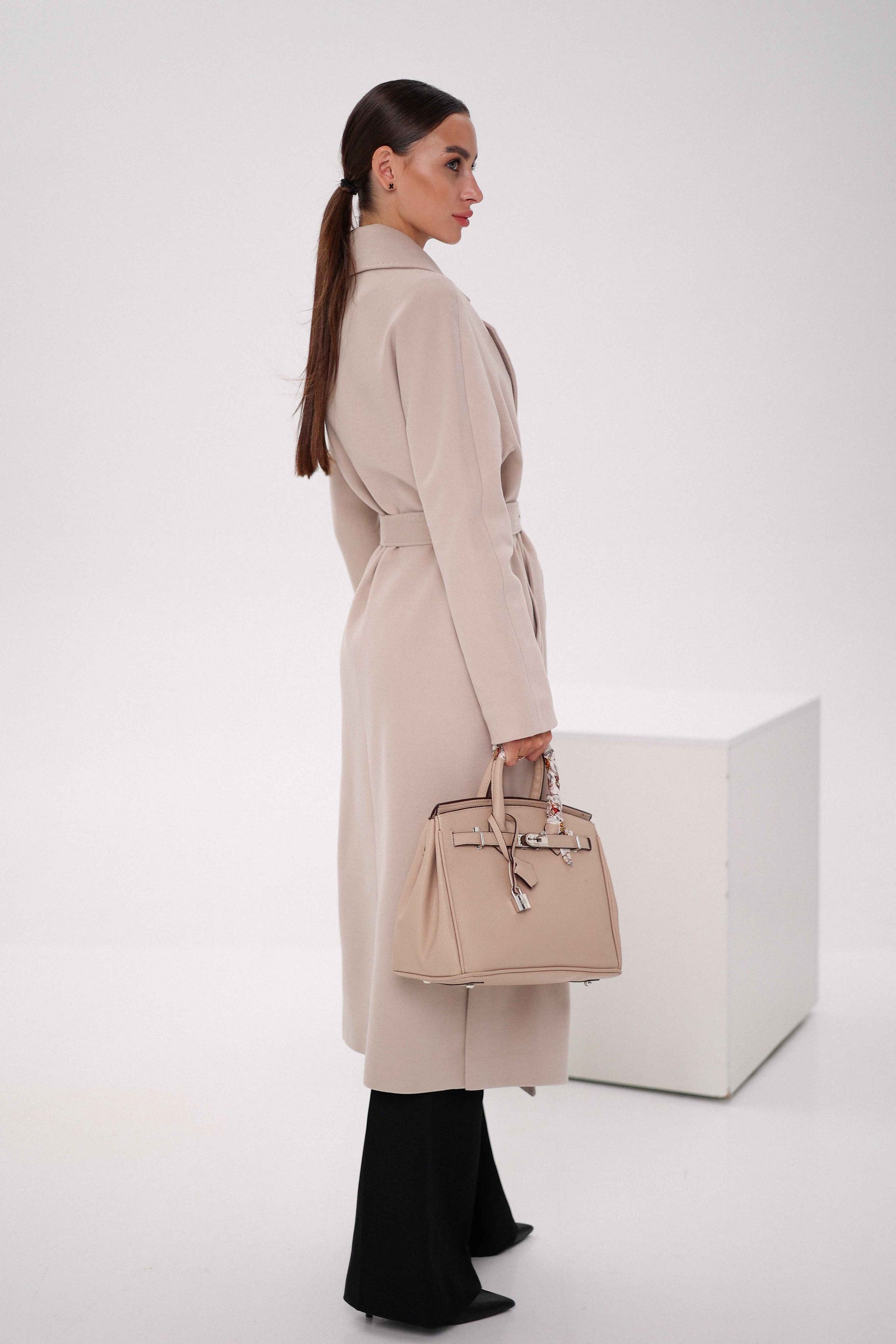 Cambridge Comfort Wraparound Wool Cashmere Coat in Nude