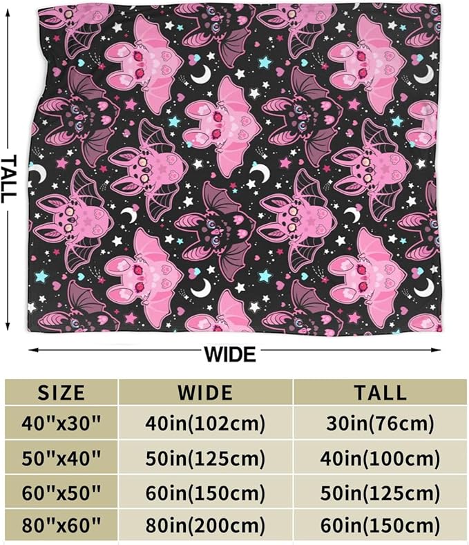 Pink Bat Throw Blanket Soft Fleece Blanket Men Women Gift for Kids Boys Girls for Party Couch Sofa Bed Deco Blankets 50