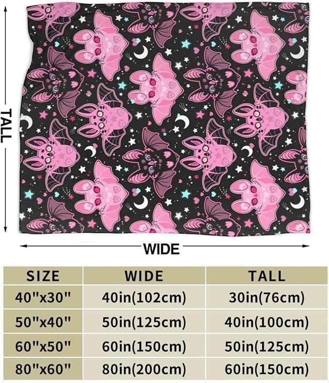 Pink Bat Throw Blanket Soft Fleece Blanket Men Women Gift for Kids Boys Girls for Party Couch Sofa Bed Deco Blankets 60"x50"