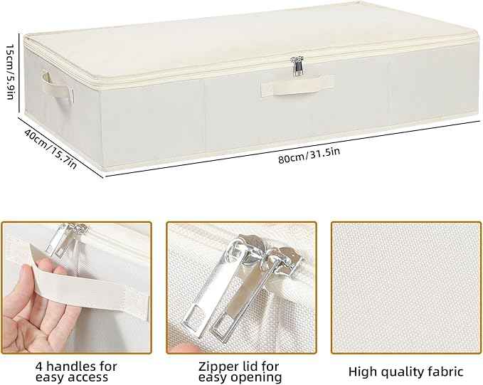 Underbed Storage Box, Clothes Organizer With Sturdy Structure and Reinforced Handles for Blanket, Sheets, Pillows, Towels, Shoes, Beige, 2 Pack, 31.5 x 15.7 x 5.9 Inch