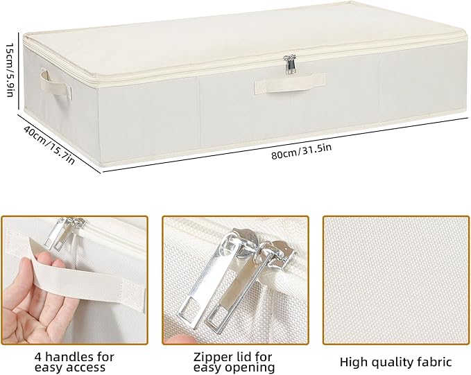 Underbed Storage Box, Clothes Organizer With Sturdy Structure and Reinforced Handles for Blanket, Sheets, Pillows, Towels, Shoes, Beige, 3 Pack, 31.5 x 15.7 x 5.9 Inch