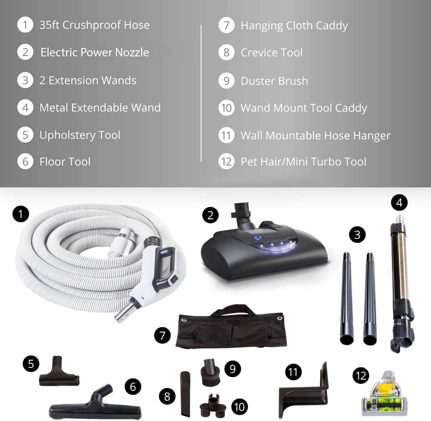 Premium Prolux 35 ft Universal Central Vacuum Hose Kit With North American Power Nozzle