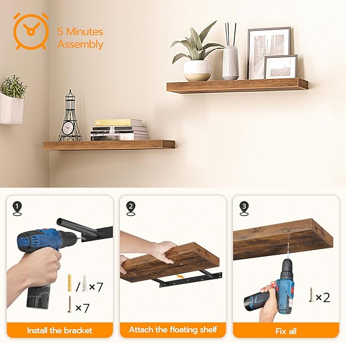 HOOBRO Floating Shelves for Wall, Wall Mounted Shelf Set of 2, 39.4