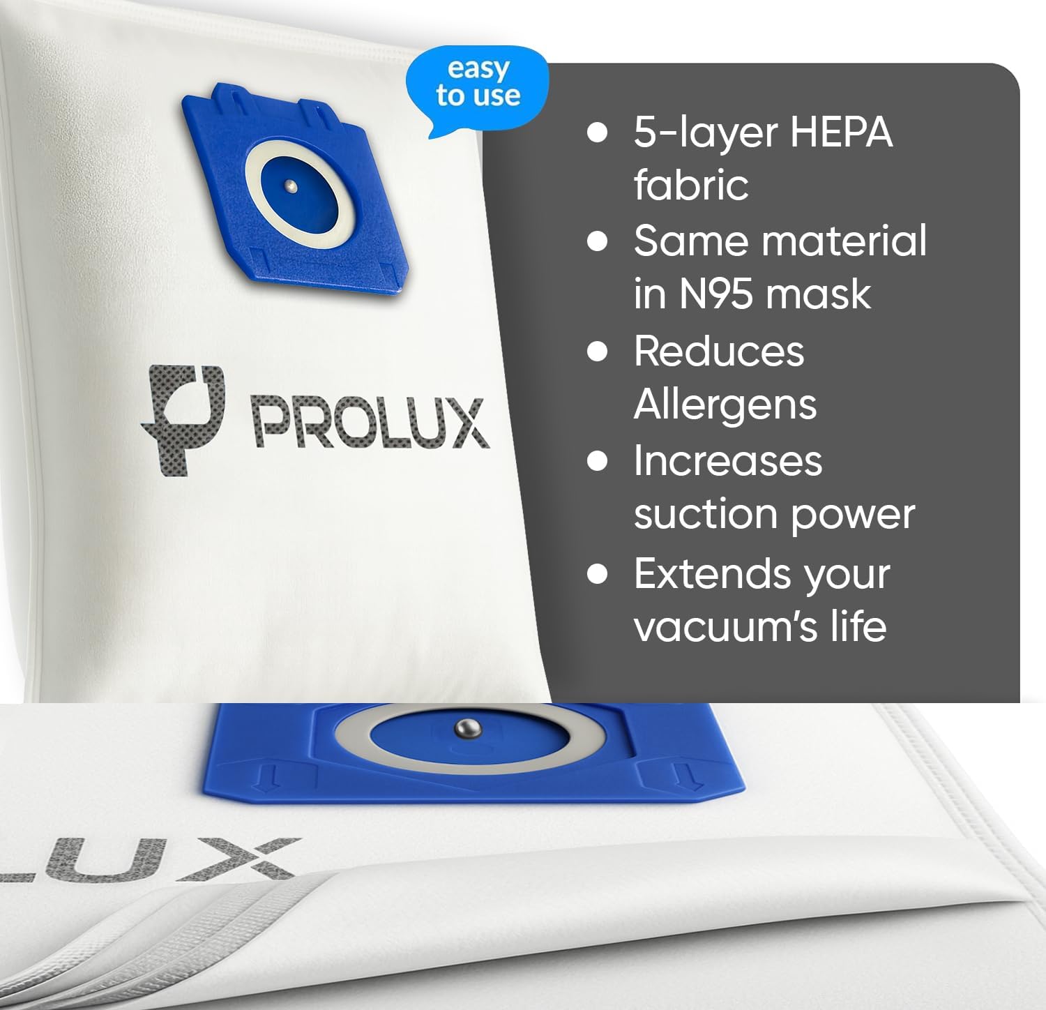 10 pack of HEPA bags for the Prolux  6000 / 7000 / 8000 / 9000 series upright vacuum cleaners