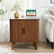 AVZEAR 24" Large Square End Table with Charging Station, Farmhouse Fluted Sofa Side Table with Sliding Tambour Door & Storage, Curved Rustic Wood Nightstand for Living Room, Bedroom, Walnut