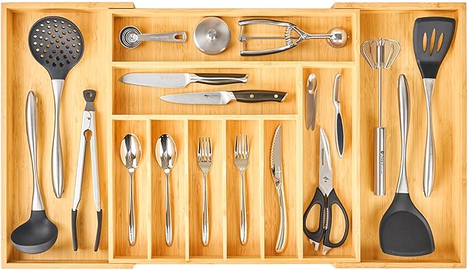 Umilife Extra Large Expandable Kitchen Siverware Utensils Drawer Organizer, 19