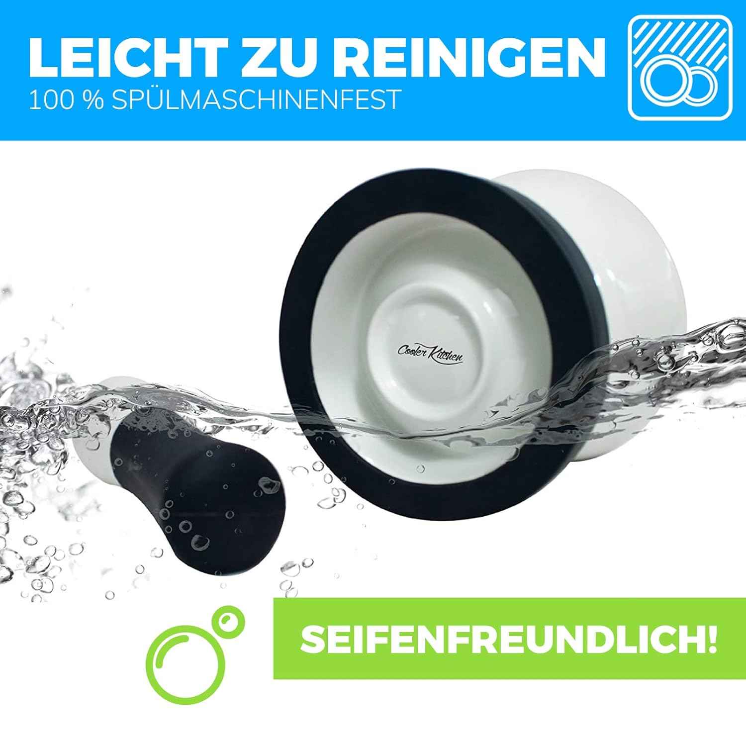 EZ-Grip Silicone & Porcelain Mortar and Pestle With Non-Slip Detachable Silicone Base - NEW DESIGN - Dishwasher Safe by Cooler Kitchen