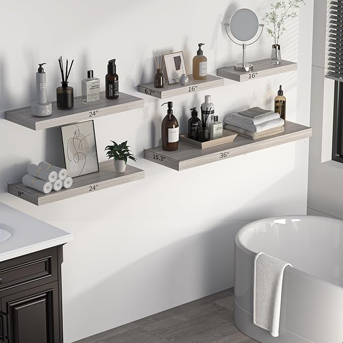 Floating Shelves - 10.3 Inch Deep Wall Shelf for Decor & Storage - Wall Mounted Display Shelving with Invisible Heavy-Duty Metal Bracket - 36