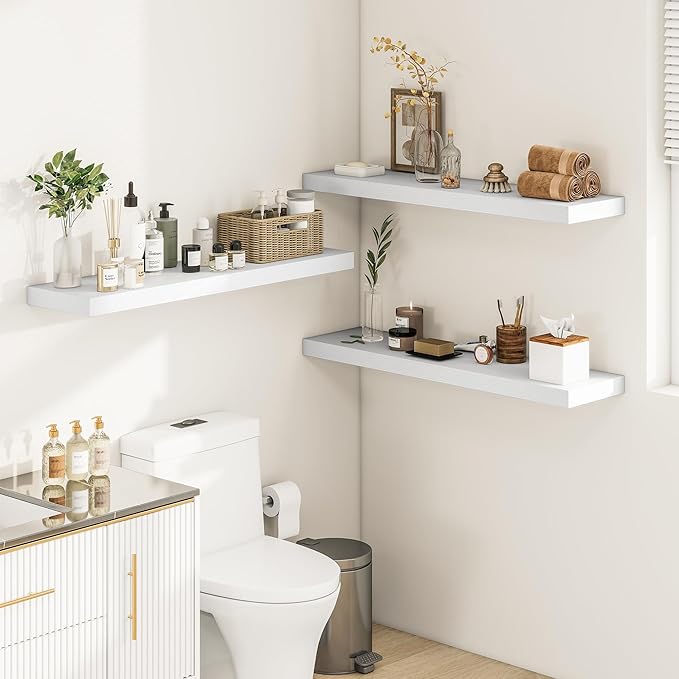White Floating Shelves for Wall, 36 Inch X 12 Deep Shelves for Room Wall Mounted，2