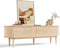 LINSY HOME Fluted TV Stand for 75" TV, Mid-Century Modern 70" Entertainment Center with Sliding Tambour Door and Storage Cabinet, Cruved TV Media Console Table for Living Room, Bedroom, Oak