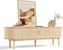 LINSY HOME Fluted TV Stand for 75" TV, Mid-Century Modern 70" Entertainment Center with Sliding Tambour Door and Storage Cabinet, Cruved TV Media Console Table for Living Room, Bedroom, Oak