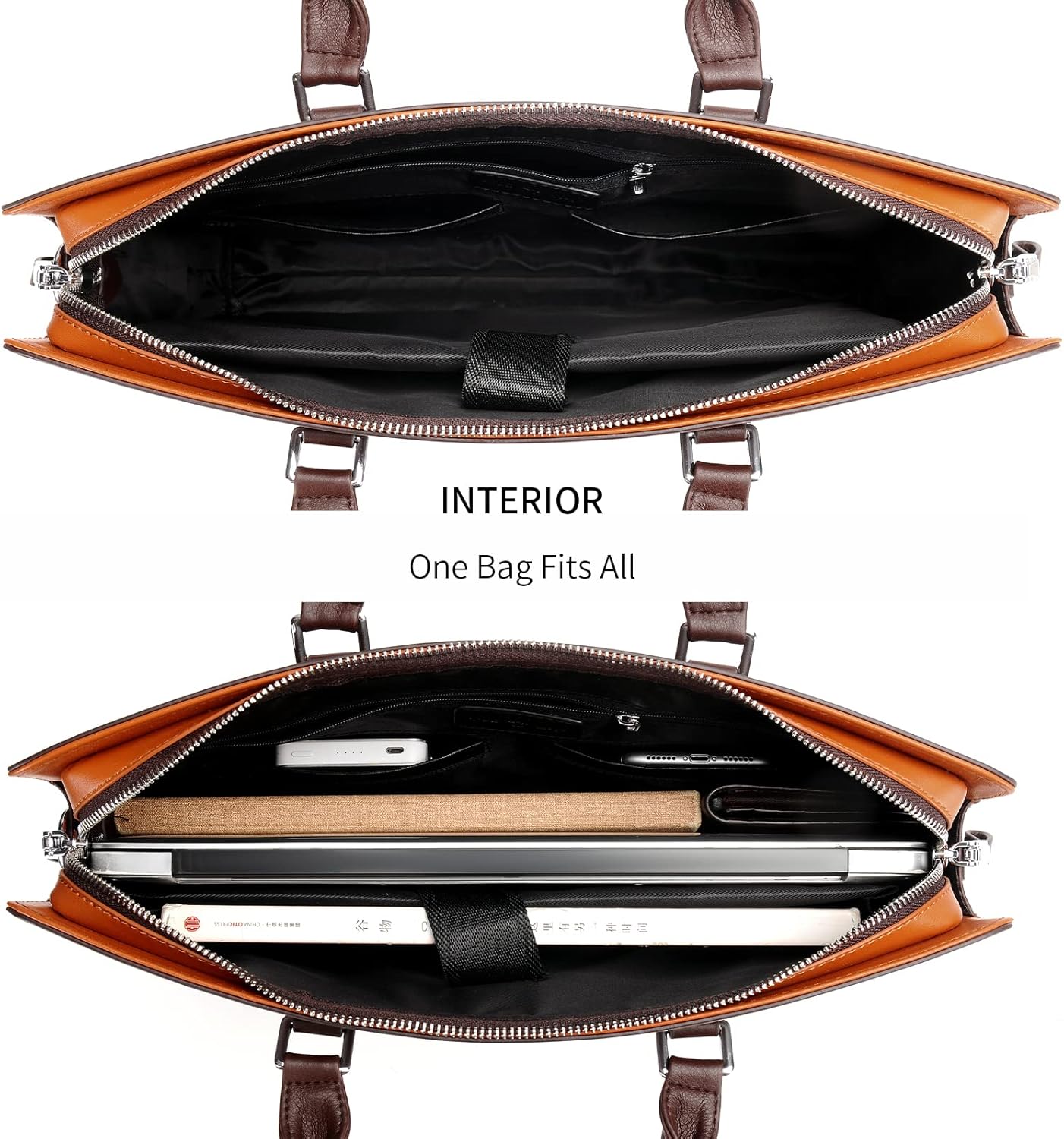 Genuine Leather Business Briefcase 15.6 Inch Laptop Bag Multi Compartment