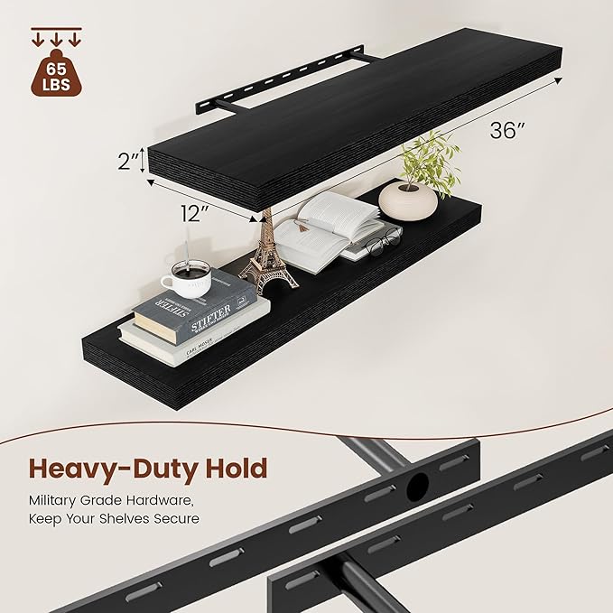 Black Floating Shelves for Wall 36 Inches Long, 12