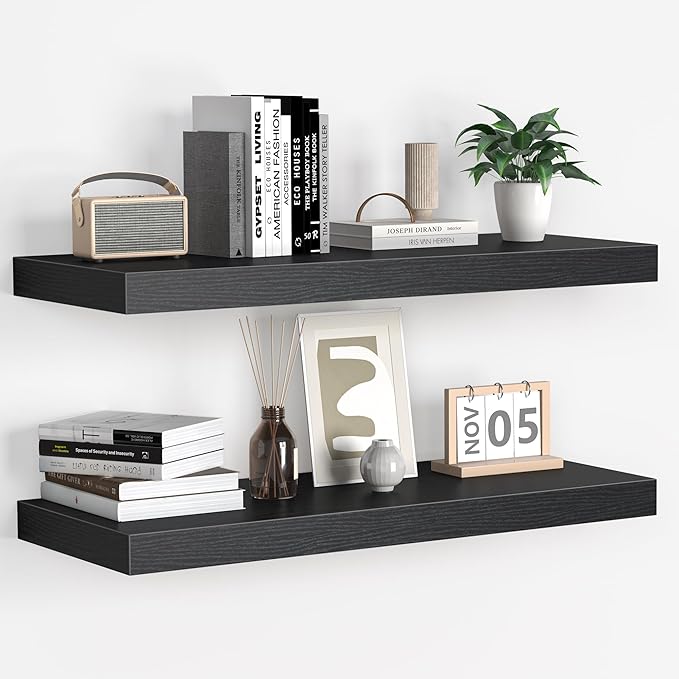 Floating Shelves - 2 Pack 9 Inch Rustic Wooden Wall Shelves - Extra Deeper & Thicker Wall Mounted Storage Shelf for Living Room, Kitchen, Farmhouse - 24