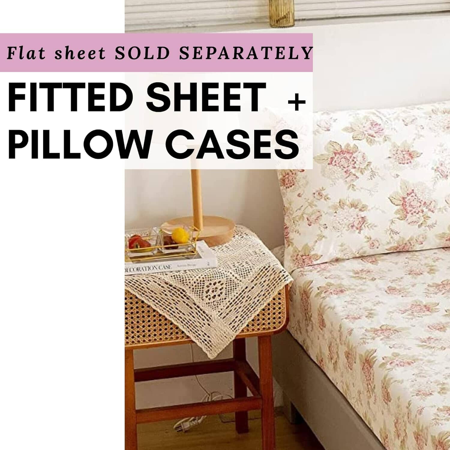 DaDa Bedding Hint of Mint Dainty Cottage Floral Roses Cotton Fitted Sheet w/ Pillow Case (3036)