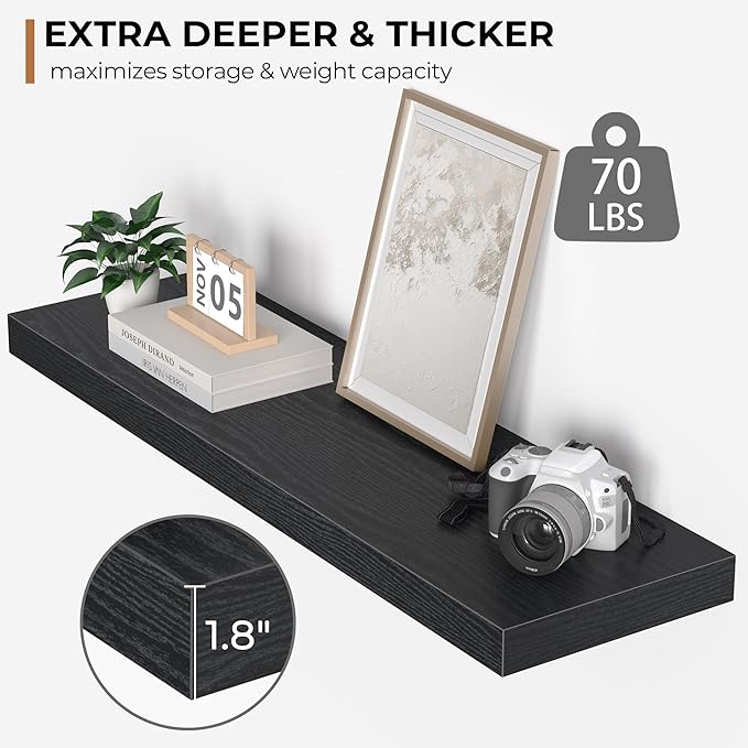 Floating Shelves - 10.3 Inch Deep Wall Shelf for Decor & Storage - Wall Mounted Display Shelving with Invisible Heavy-Duty Metal Bracket - 36