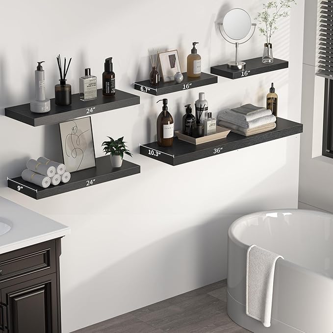 Floating Shelves - 10.3 Inch Deep Wall Shelf for Decor & Storage - Wall Mounted Display Shelving with Invisible Heavy-Duty Metal Bracket - 36
