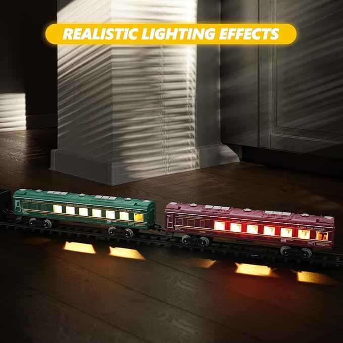 Kids Electric Train Set with Steam Smoke Lights Sounds Battery Powered