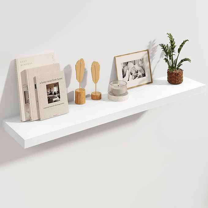 White Floating Shelves 48 Inch Long, 8 Deep Floating Shelves for Wall, Rustic 48
