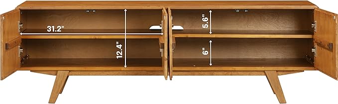 NTC Sapa Mid-Century Modern Solid Wood TV Stand 4-Door Media Console with Carved Geometric Fronts for TVs up to 75