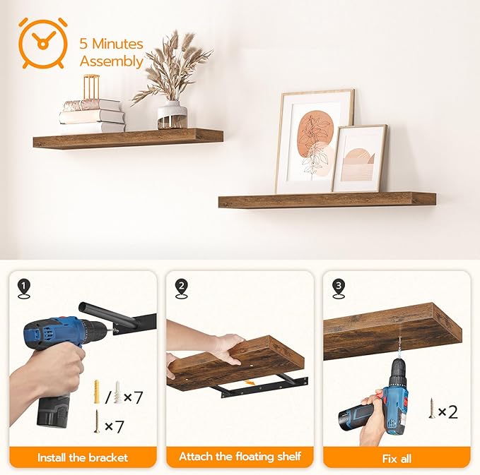 HOOBRO Floating Shelves for Wall, Wall Mounted Shelf Set of 2, 31.5