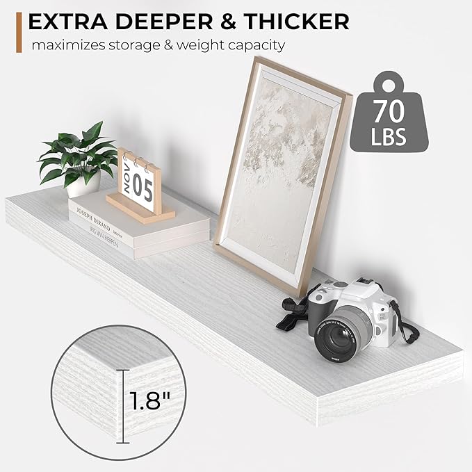 Floating Shelves - 10.3 Inch Deep Wall Shelf for Decor & Storage - Wall Mounted Display Shelving with Invisible Heavy-Duty Metal Bracket - 36