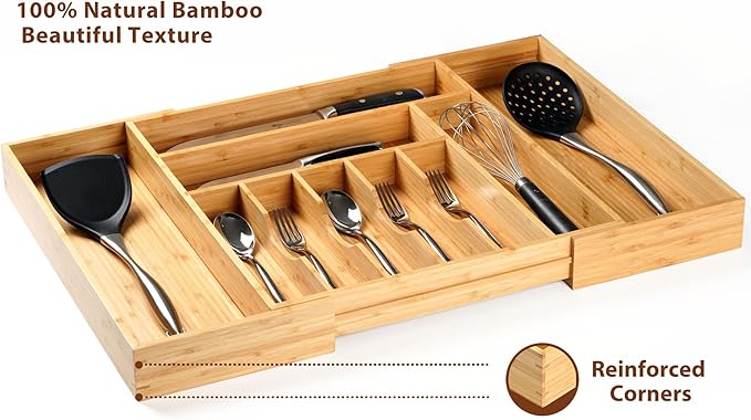 Umilife Extra Large Expandable Kitchen Siverware Utensils Drawer Organizer, 19