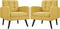 Yaheetech Mid-Century Accent Chairs, Modern Upholstered Living Room Chair, Cozy Armchair Button Tufted Back and Wood Legs for Bedroom/Office/Cafe, Set of 2, Yellow