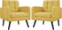 Yaheetech Mid-Century Accent Chairs, Modern Upholstered Living Room Chair, Cozy Armchair Button Tufted Back and Wood Legs for Bedroom/Office/Cafe, Set of 2, Yellow