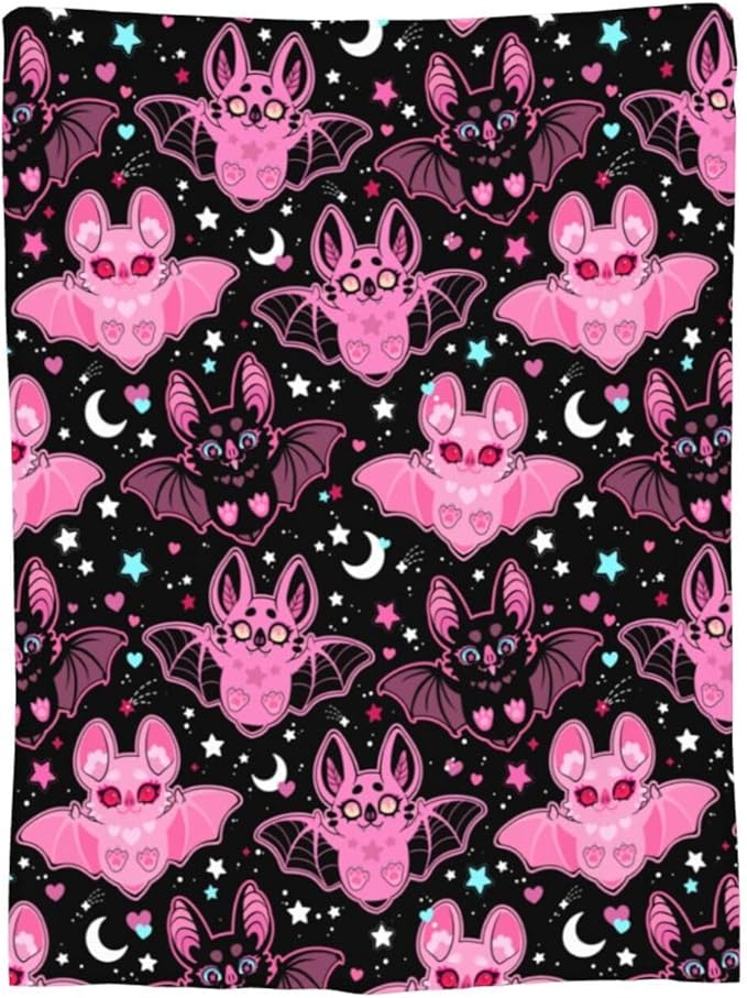 Pink Bat Throw Blanket Soft Fleece Blanket Men Women Gift for Kids Boys Girls for Party Couch Sofa Bed Deco Blankets 50