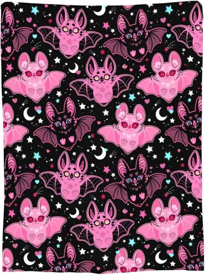 Pink Bat Throw Blanket Soft Fleece Blanket Men Women Gift for Kids Boys Girls for Party Couch Sofa Bed Deco Blankets 60