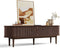 LINSY HOME Fluted TV Stand for 75" TV, Mid-Century Modern 70" Entertainment Center with Sliding Tambour Door and Storage Cabinet, Cruved TV Media Console Table for Living Room, Bedroom, Walnut
