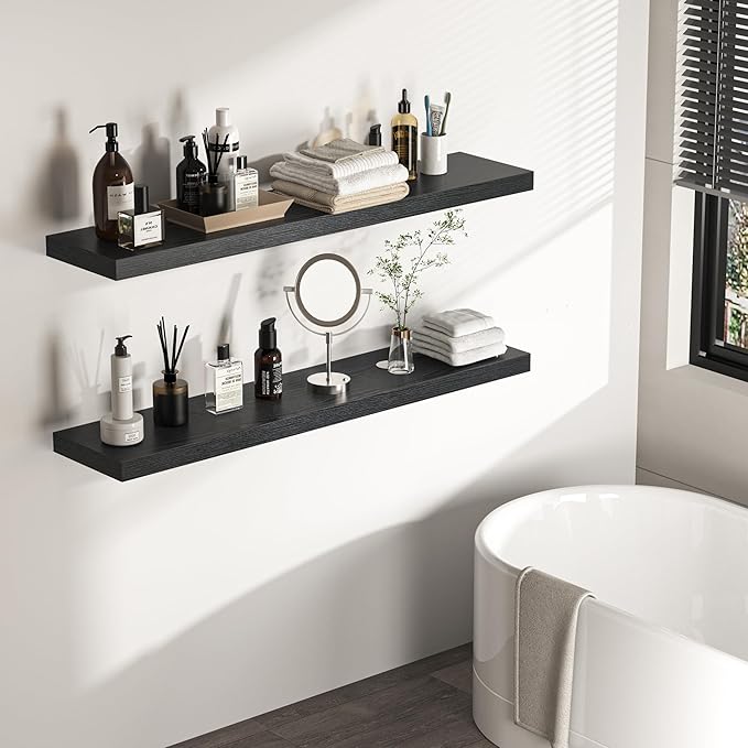 Floating Shelves - 10.3 Inch Deep Wall Shelf for Decor & Storage - Wall Mounted Display Shelving with Invisible Heavy-Duty Metal Bracket - 48