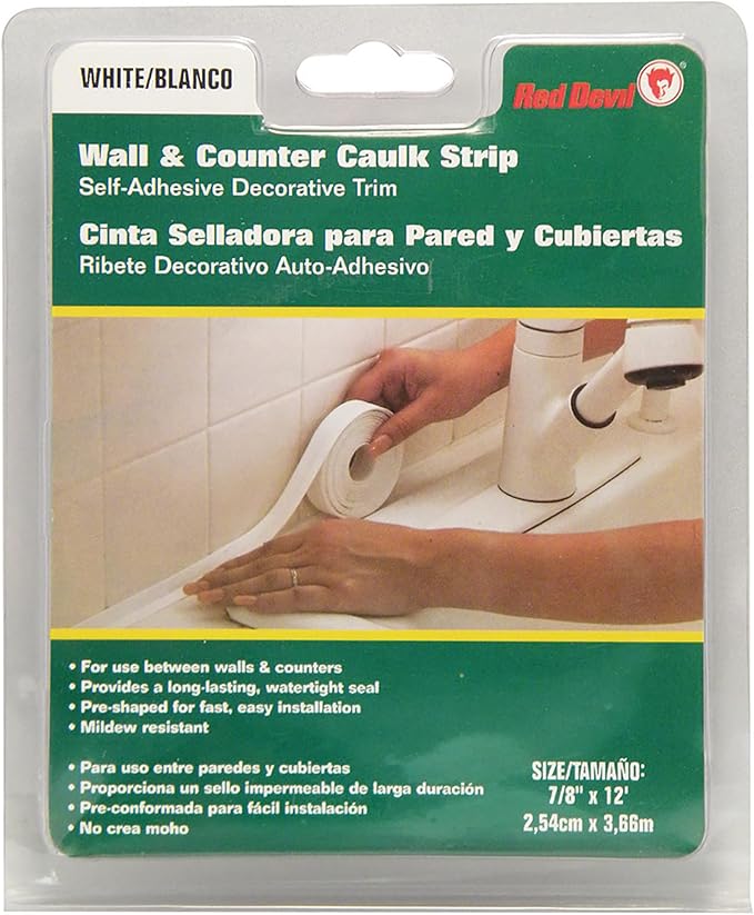 Red Devil 0155 Wall & Counter Caulk Strip, 1" x 12', White