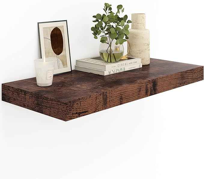 Heimlove Bathroom 12'' Deep Floating Shelves for Wall - Shelf Over Toilet Wall Mounted Farmhouse 24 inches,Wood Floating Shelves Decor & Storage Set of 1,Rustic Brown