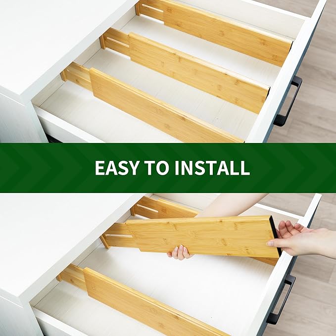 VaeFae 3 Pack Bamboo Drawer Dividers, 4