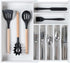 Premium Silverware, Flatware and Utensil Organizer for Kitchen Drawers, Food-Safe Contract Grade, Expandable from 10.5 to 19 In, White Bamboo