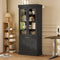 Vyre 71" Tall Farmhouse Bookshelves with Glass Doors, Large Modular Bookcase with Adjustable Shelves, Storage Cabinet for Living Room, Kitchen, Home Office, Black