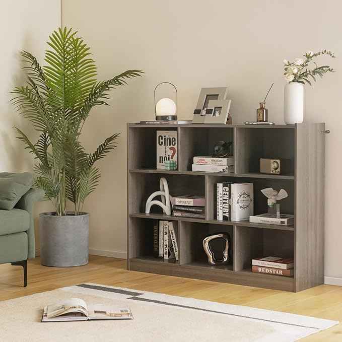 Tangkula 8-Cube Bookcase, Wood 3 Tier Open Storage Bookshelf, Modern Multipurpose Display Cabinet for Living Room, Study, Reading Nook, 48 x 12.5 x 36.5 Inch, Grey